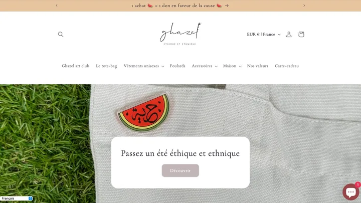 Page d’accueil du site Ghazel Mode